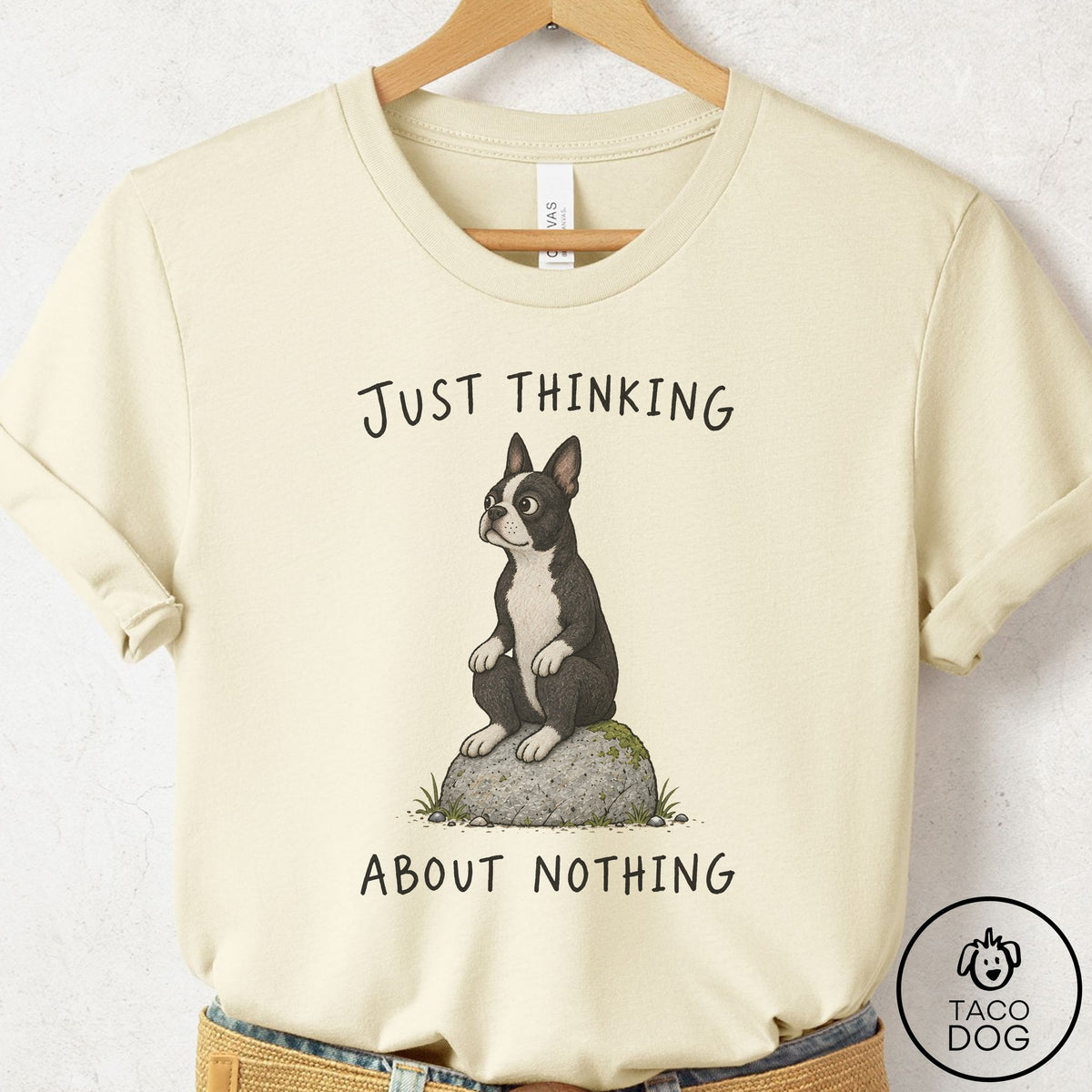 Boston Terrier Thinking Nothing Rock T-Shirt Natural Taco-Dog
