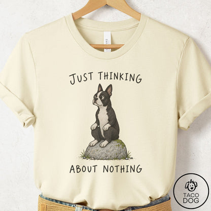 Boston Terrier Thinking Nothing Rock T-Shirt Natural Taco-Dog