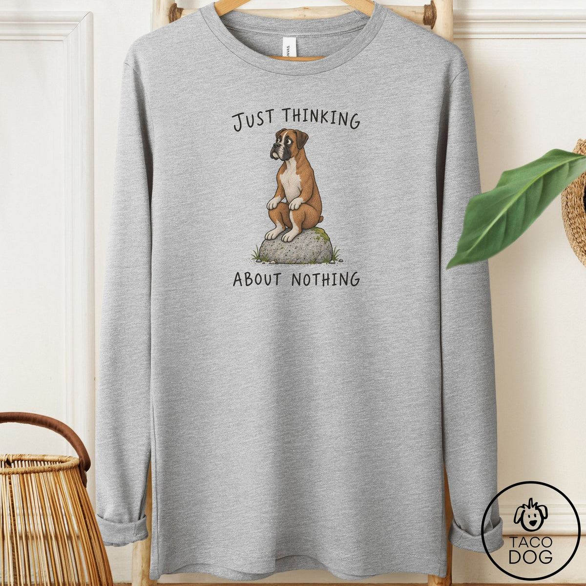 Boxer Thinking Nothing Rock Long Sleeve Tee Athletic Heather Taco-Dog