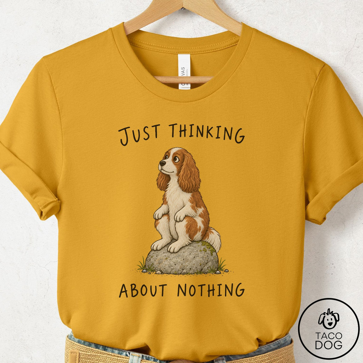Cavalier King Charles Spaniel Thinking Nothing Rock T-Shirt Mustard Taco-Dog