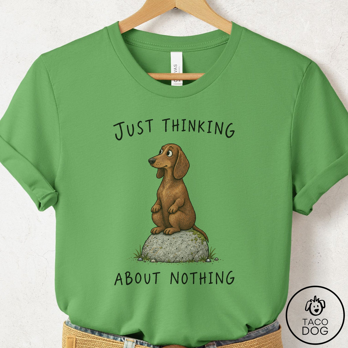 Dachshund Thinking Nothing Rock T-Shirt Leaf Taco-Dog