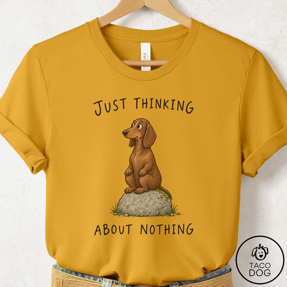 Dachshund Thinking Nothing Rock T-Shirt Mustard Taco-Dog