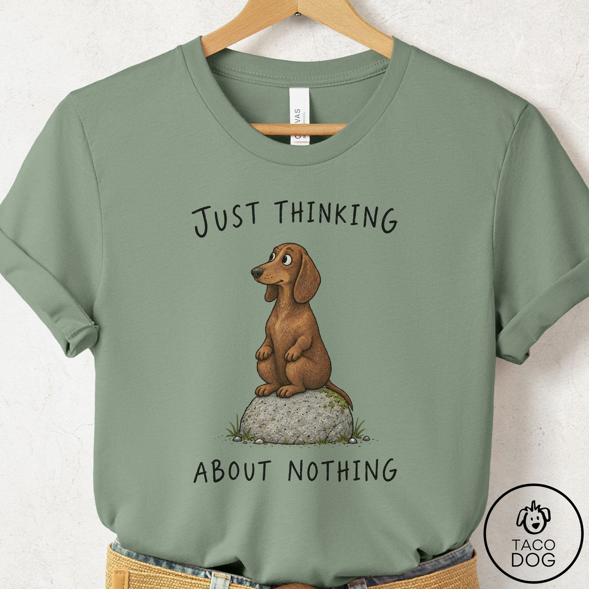 Dachshund Thinking Nothing Rock T-Shirt Sage Taco-Dog