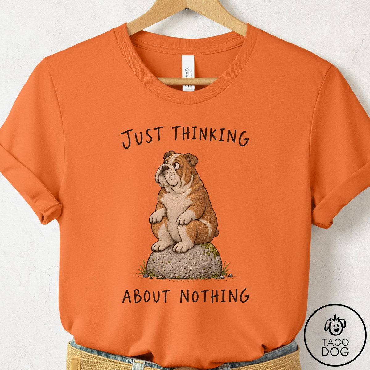 English Bulldog Thinking Nothing Rock T-Shirt Burnt Orange Taco-Dog