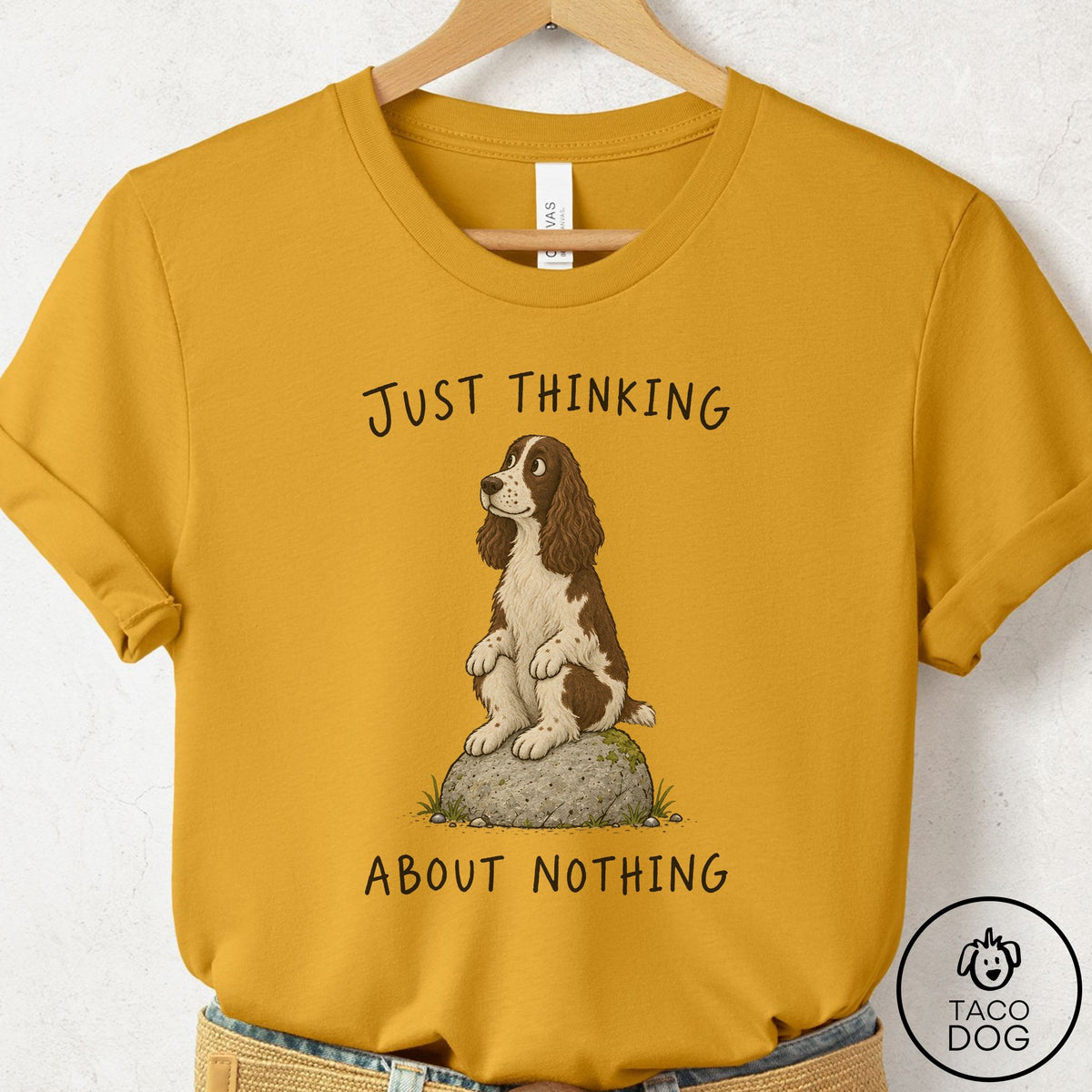 Springer Spaniel Thinking Nothing Rock T-Shirt Mustard Taco-Dog
