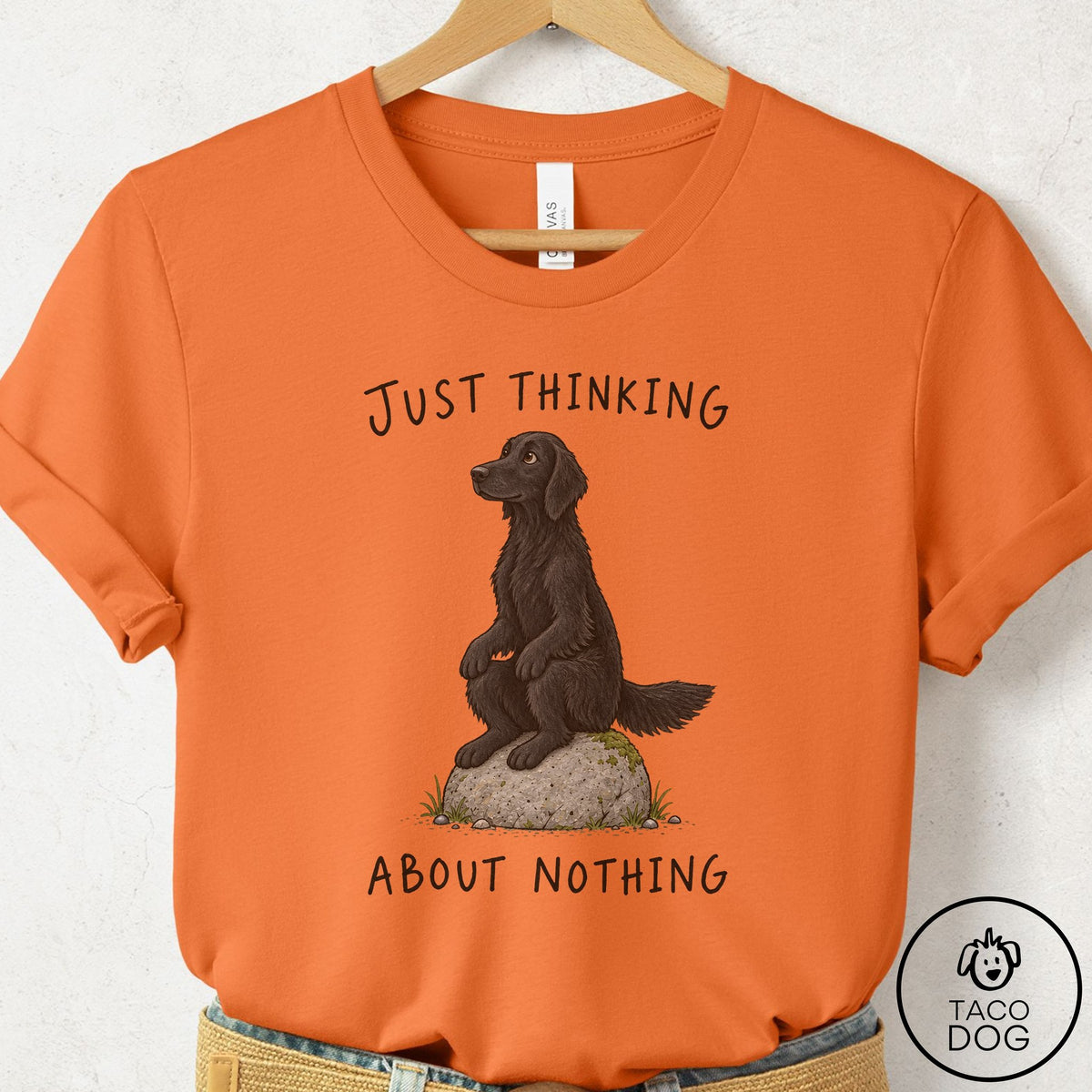 Flat-Coated Retriever Thinking Nothing Rock T-Shirt Burnt Orange Taco-Dog