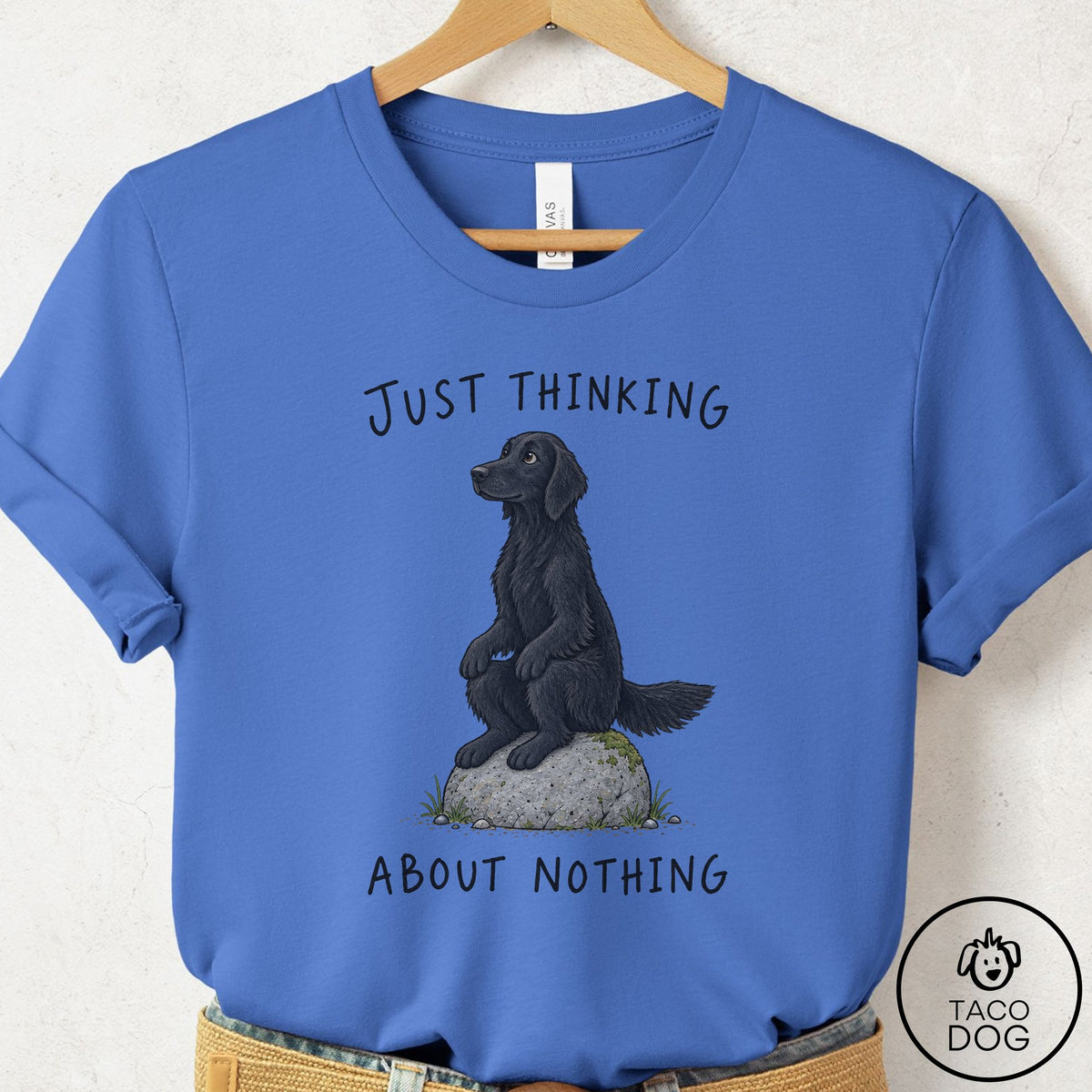 Flat-Coated Retriever Thinking Nothing Rock T-Shirt Columbia Blue Taco-Dog