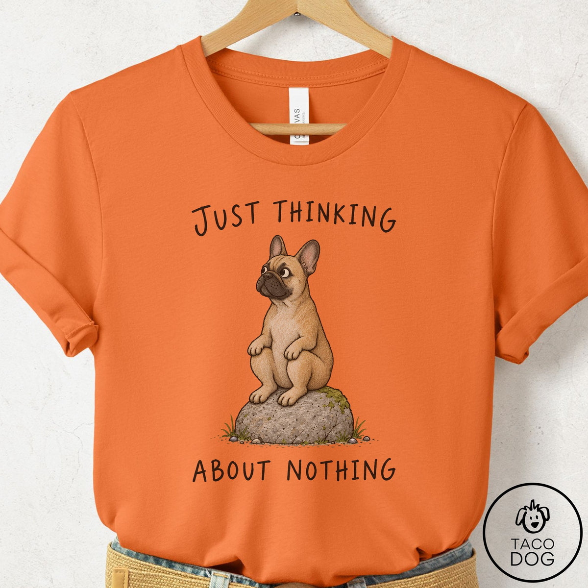 French Bulldog Frenchie Thinking Nothing Rock T-Shirt Burnt Orange Taco-Dog