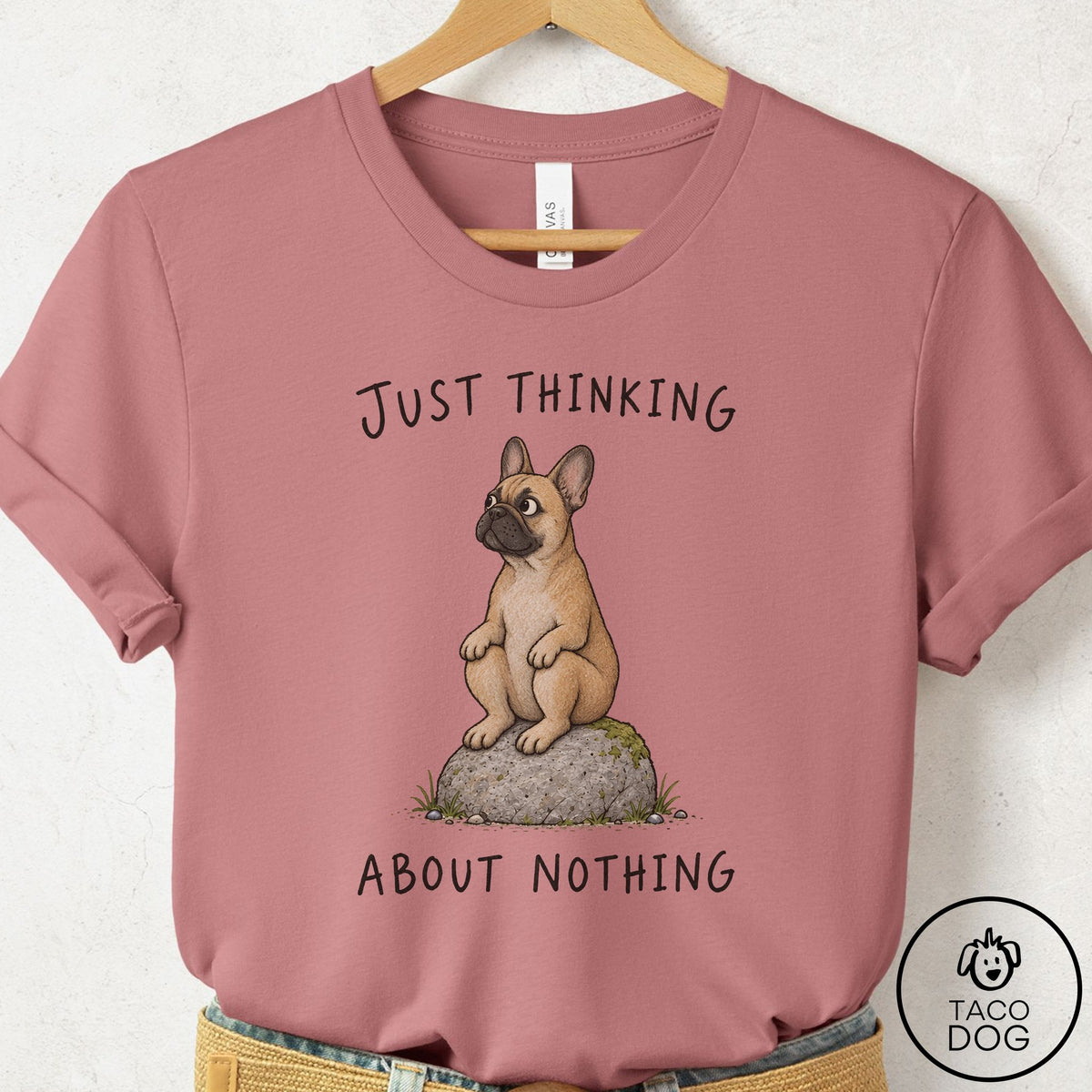 French Bulldog Frenchie Thinking Nothing Rock T-Shirt Mauve Taco-Dog