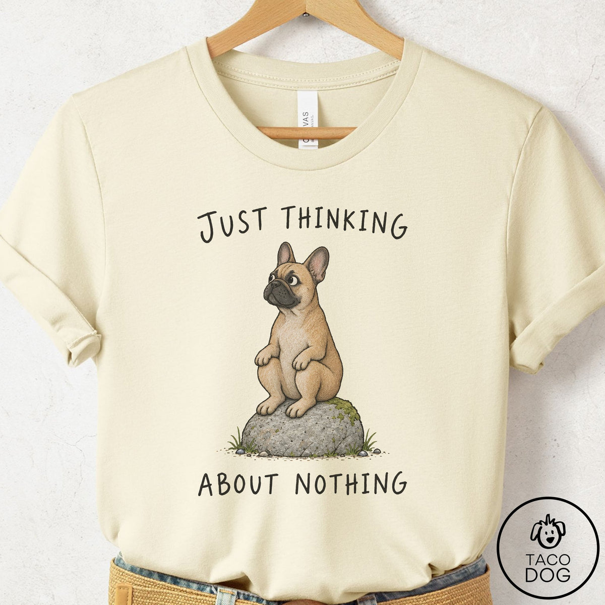 French Bulldog Frenchie Thinking Nothing Rock T-Shirt Natural Taco-Dog