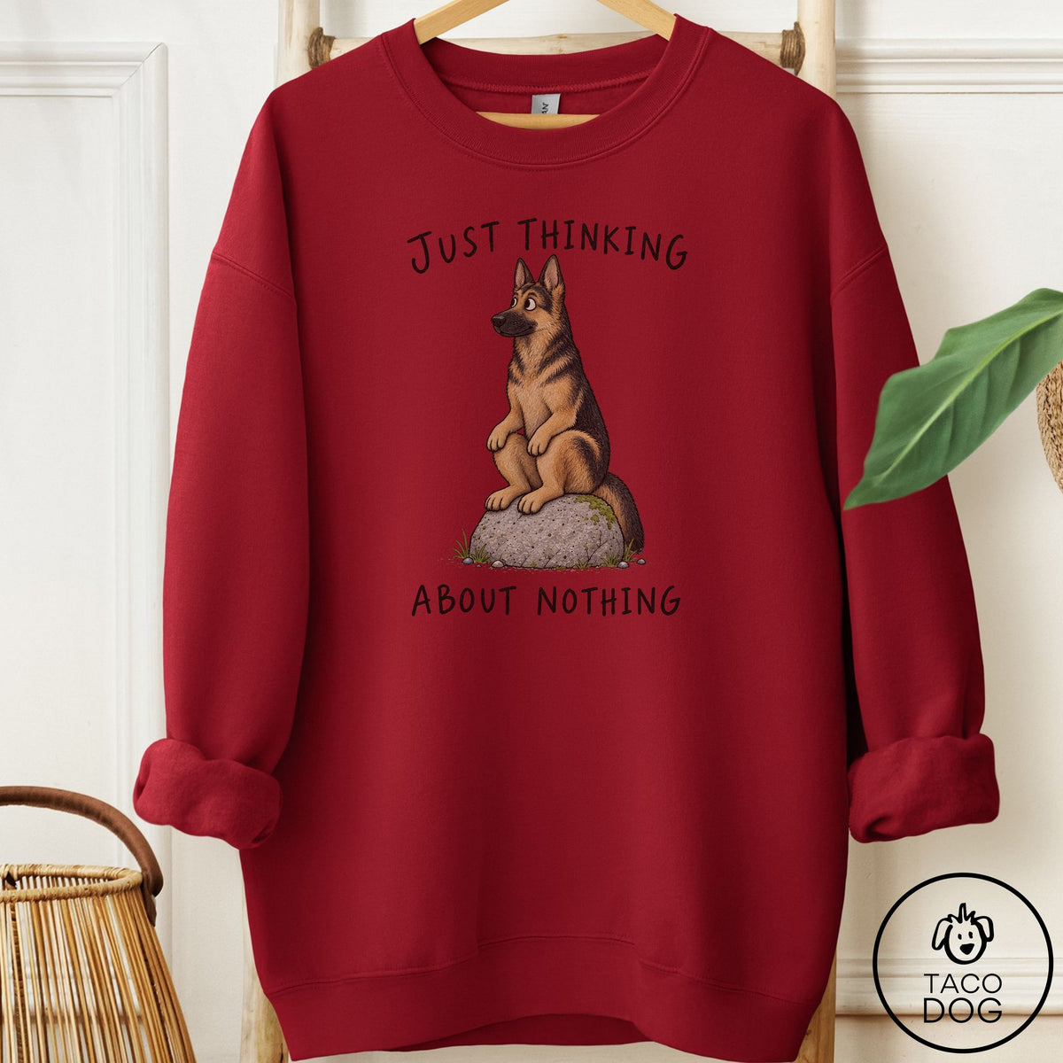 German Shepherd Thinking Nothing Rock Sweatshirt Garnet Taco-Dog