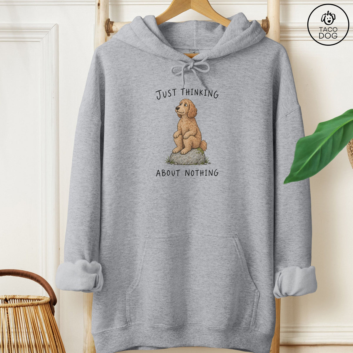Doodle Thinking Nothing Rock Hoodie Graphite Heather Taco-Dog