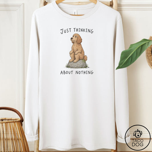 Doodle Thinking Nothing Rock Long Sleeve Tee White Taco-Dog