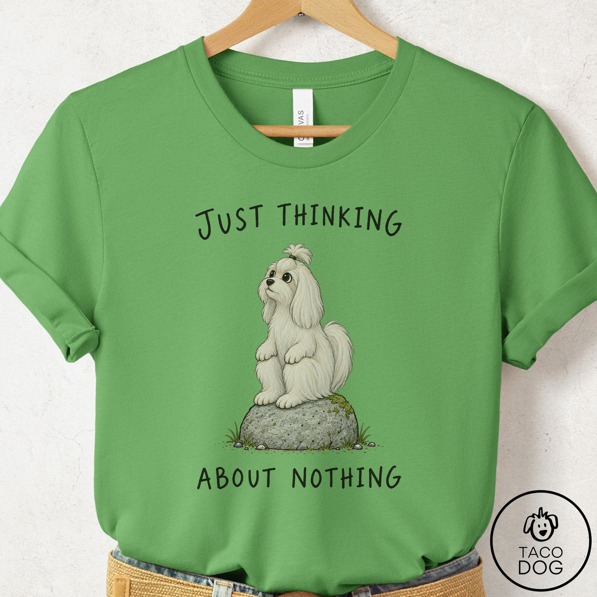 Maltese Thinking Nothing Rock T-Shirt Leaf Taco-Dog