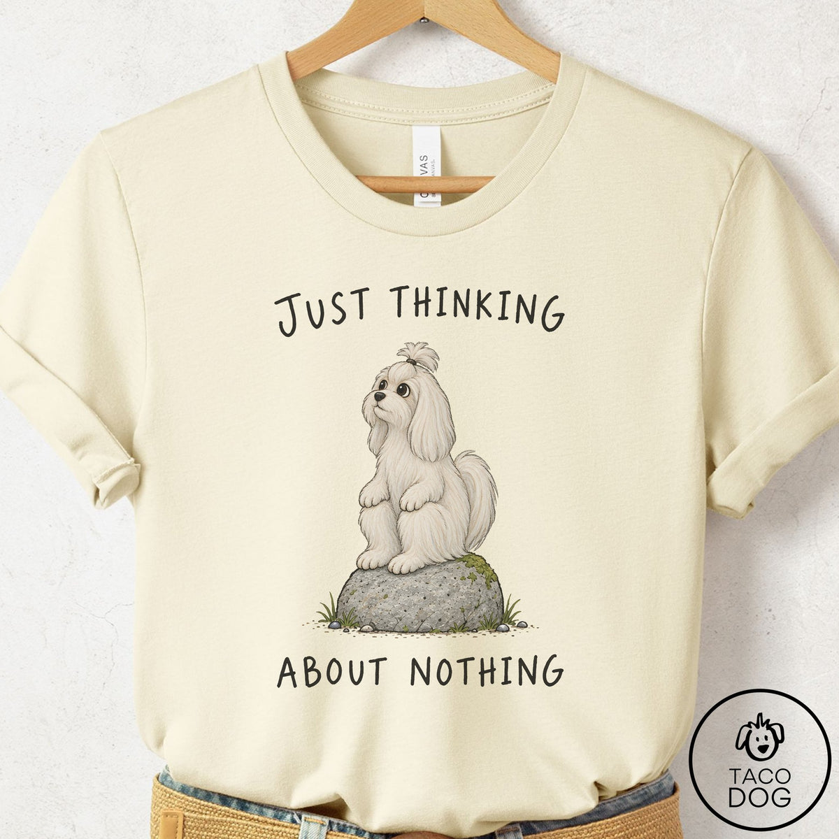 Maltese Thinking Nothing Rock T-Shirt Natural Taco-Dog
