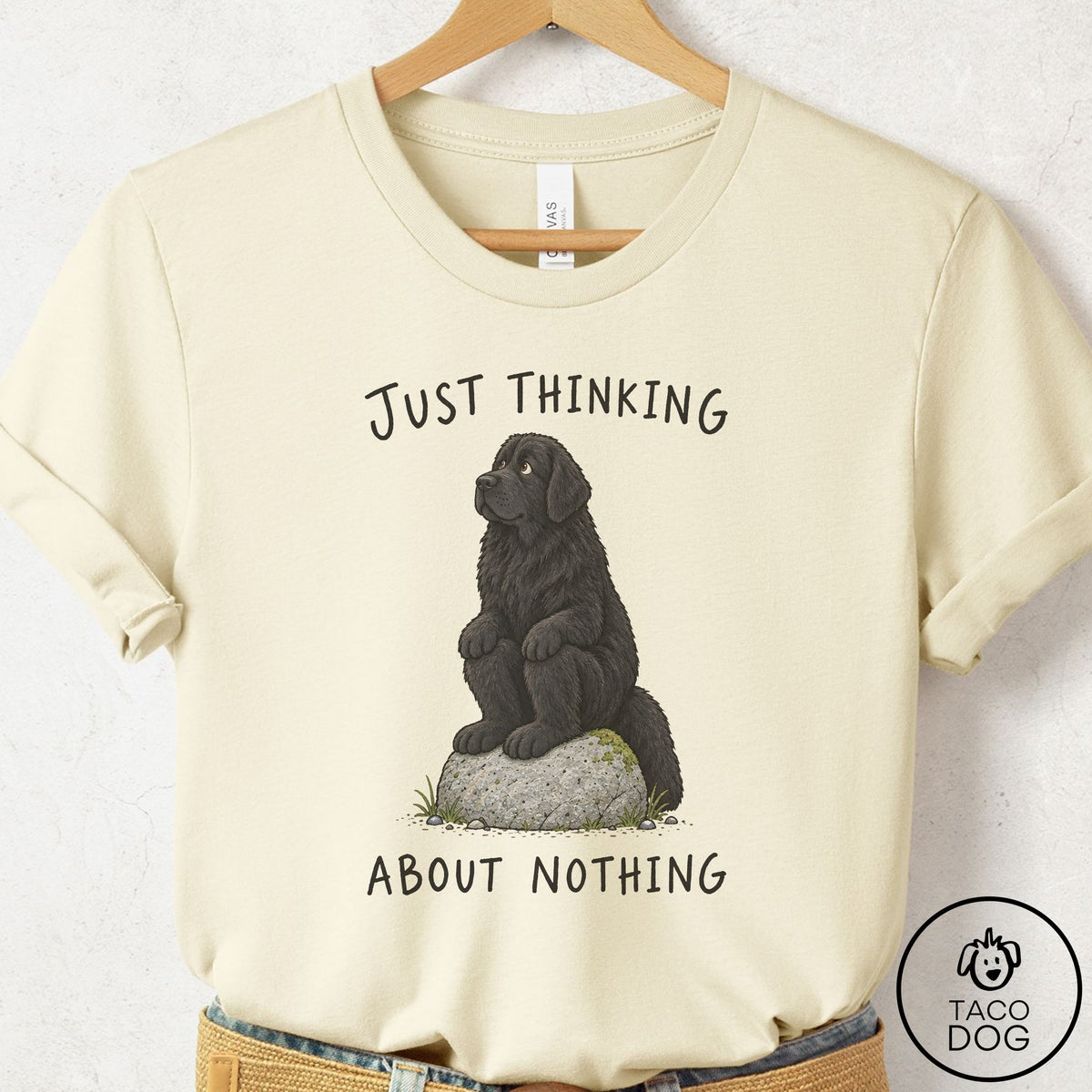 Newfoundland Thinking Nothing Rock T-Shirt Natural Taco-Dog