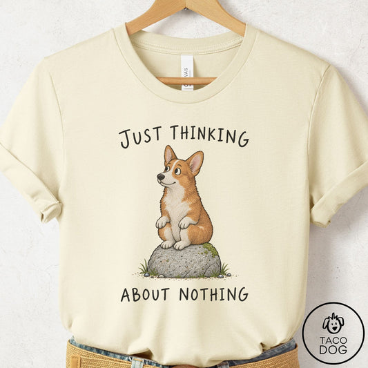 Corgi Thinking Nothing Rock T-Shirt Natural Taco-Dog