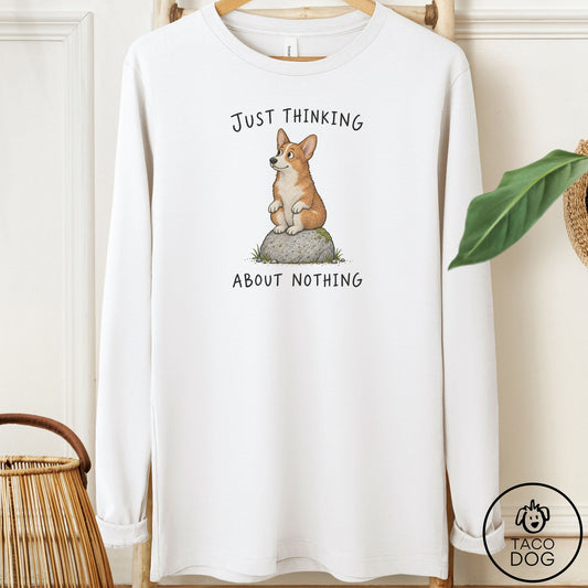 Corgi Thinking Nothing Rock Long Sleeve Tee White Taco-Dog
