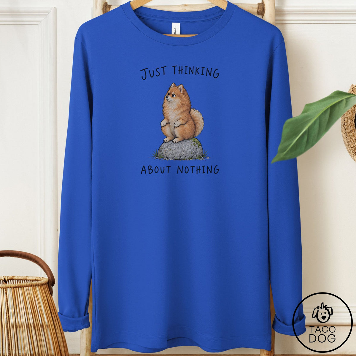 Pomeranian Thinking Nothing Rock Long Sleeve Tee True Royal Taco-Dog