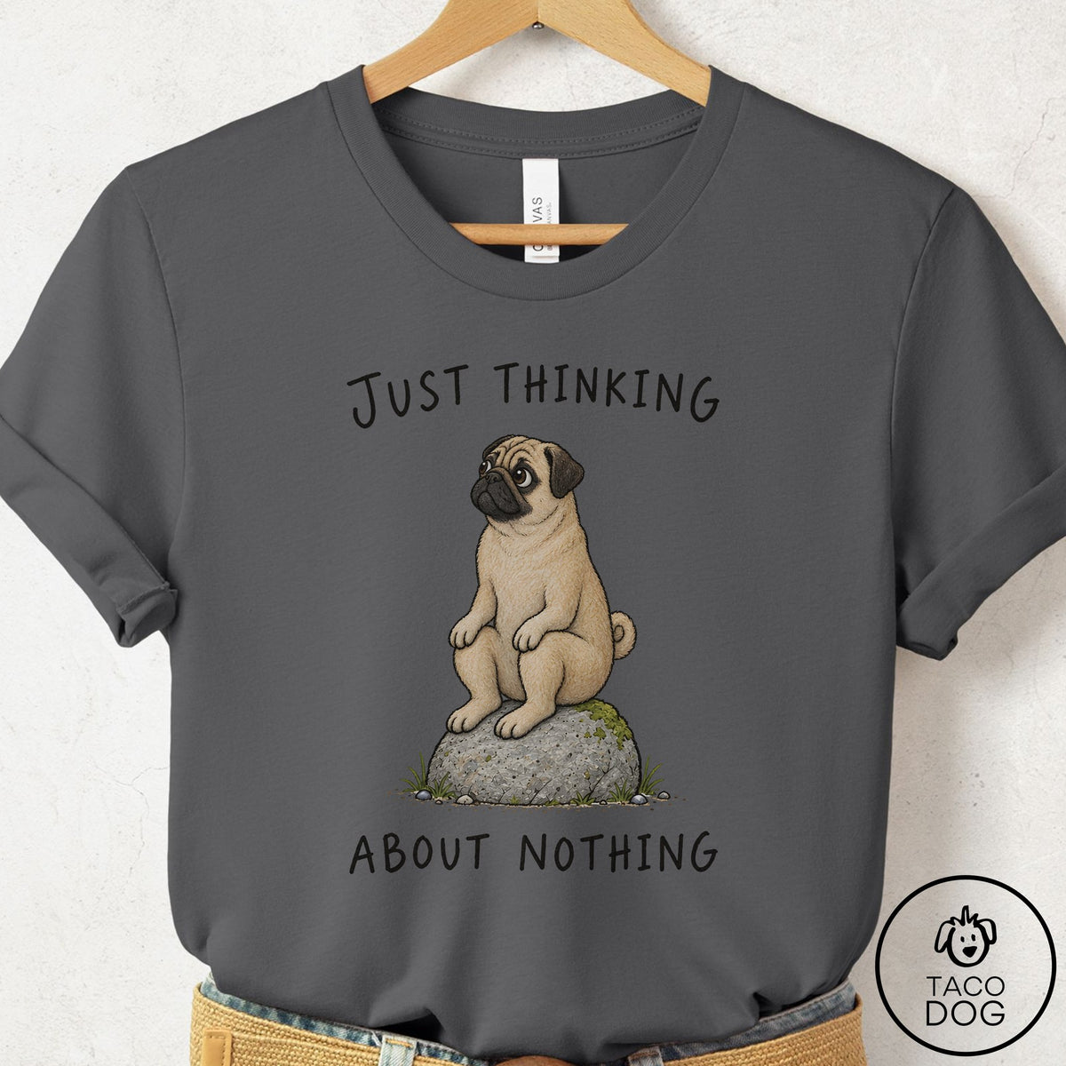 Pug Thinking Nothing Rock T-Shirt Asphalt Taco-Dog