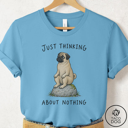 Pug Thinking Nothing Rock T-Shirt Ocean Blue Taco-Dog