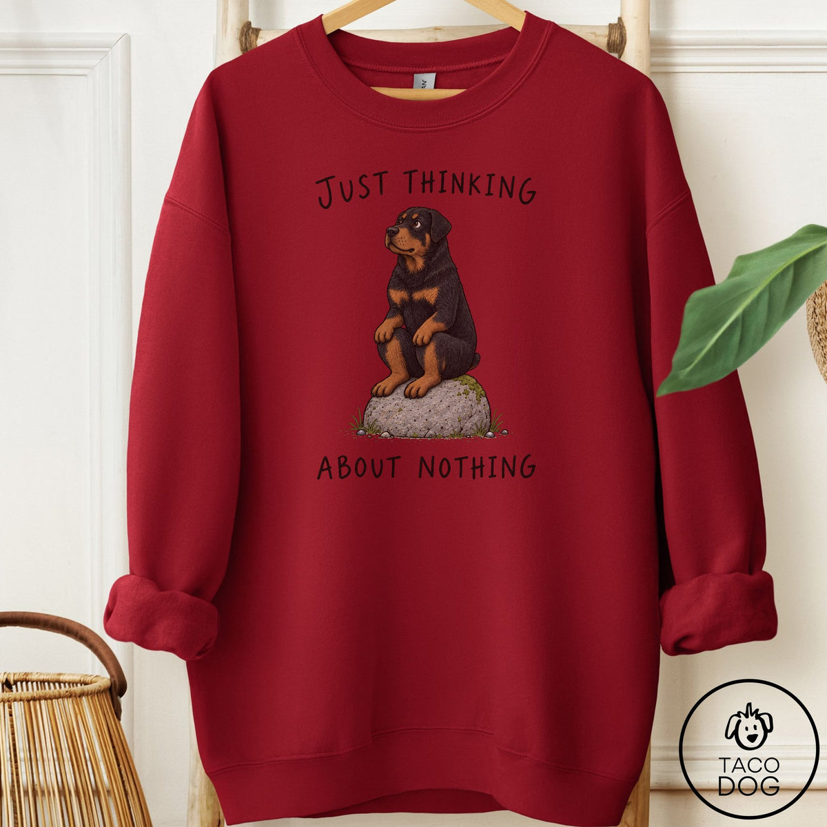Rottweiler Thinking Nothing Rock Sweatshirt Garnet Taco-Dog