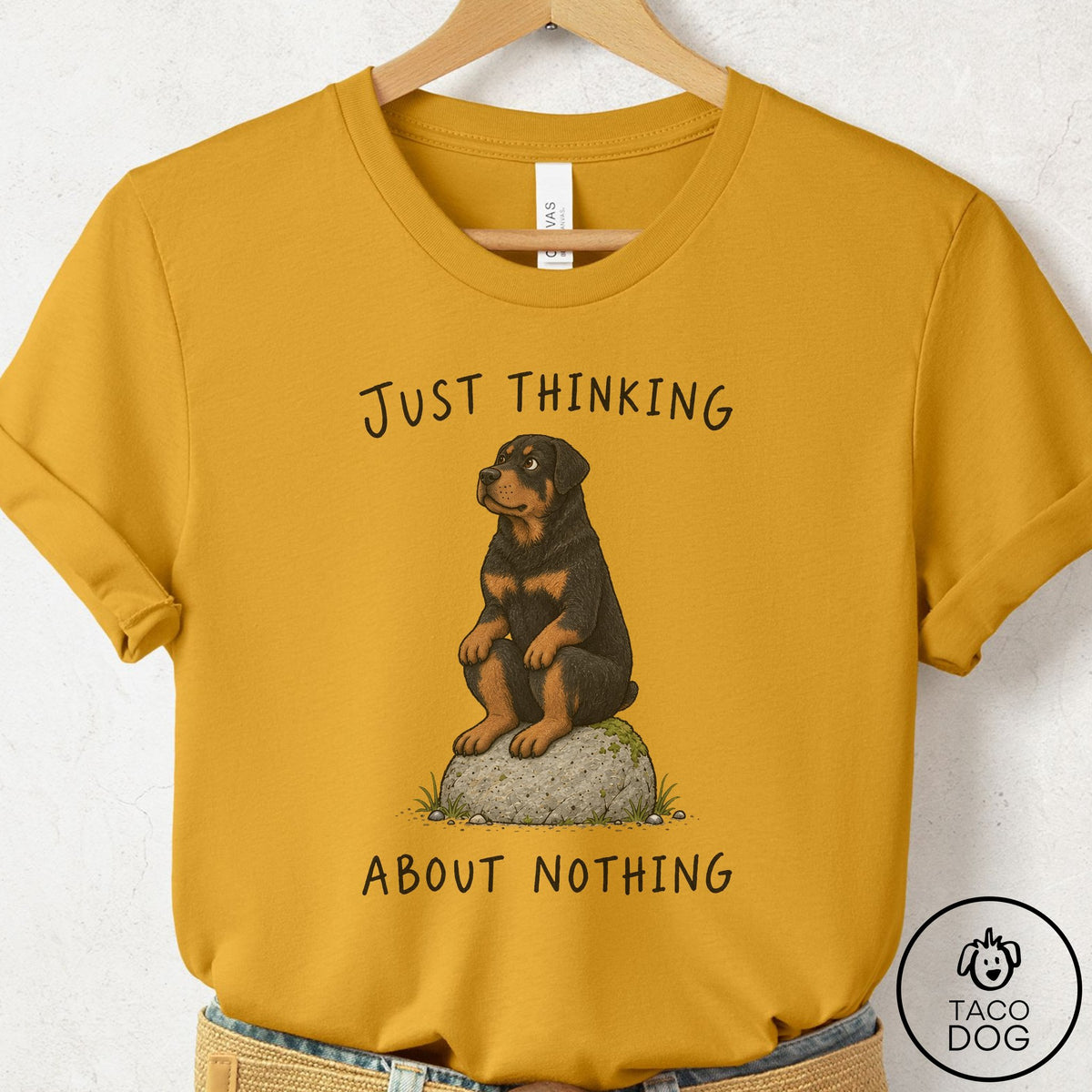 Rottweiler Thinking Nothing Rock T-Shirt Mustard Taco-Dog