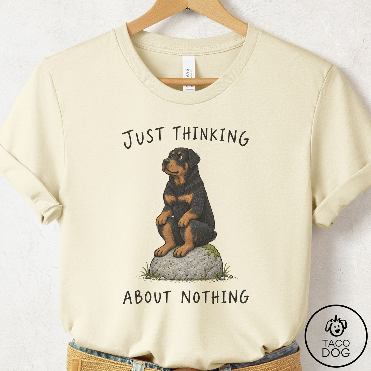 Rottweiler Thinking Nothing Rock T-Shirt Natural Taco-Dog