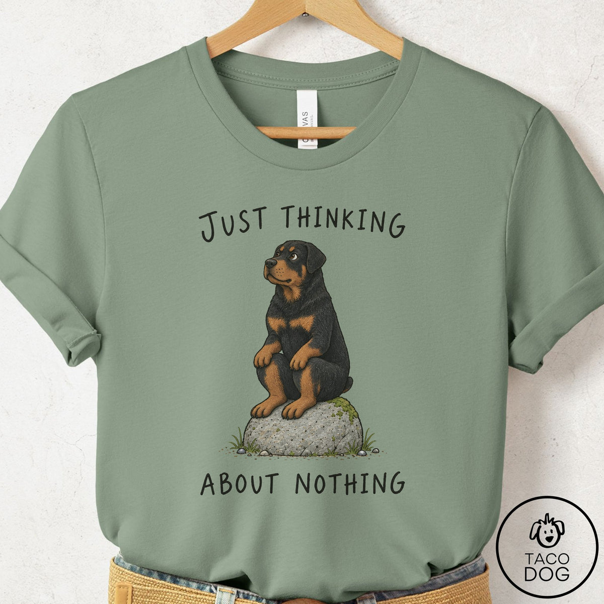 Rottweiler Thinking Nothing Rock T-Shirt Sage Taco-Dog