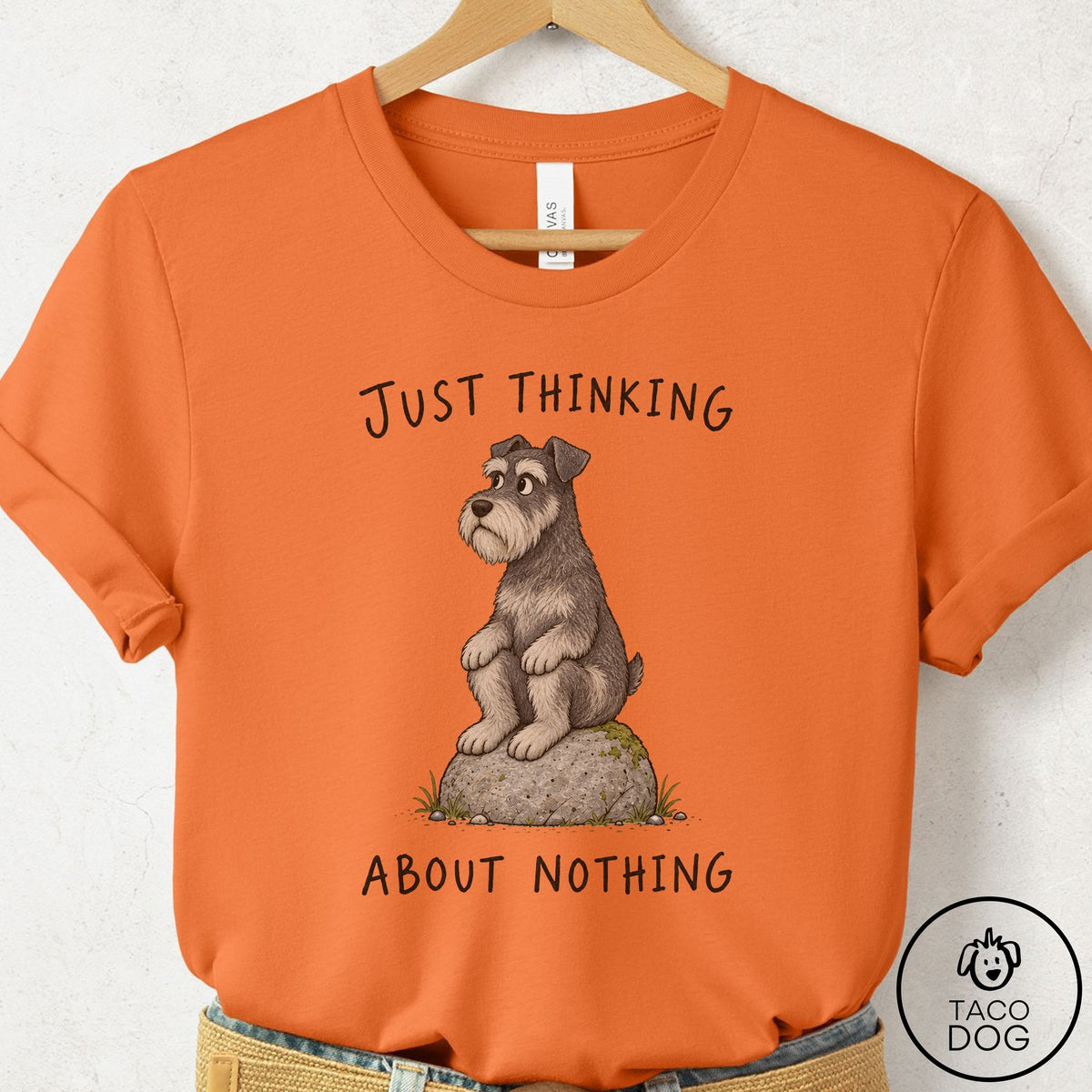 Schnauzer Thinking Nothing Rock T-Shirt Burnt Orange Taco-Dog