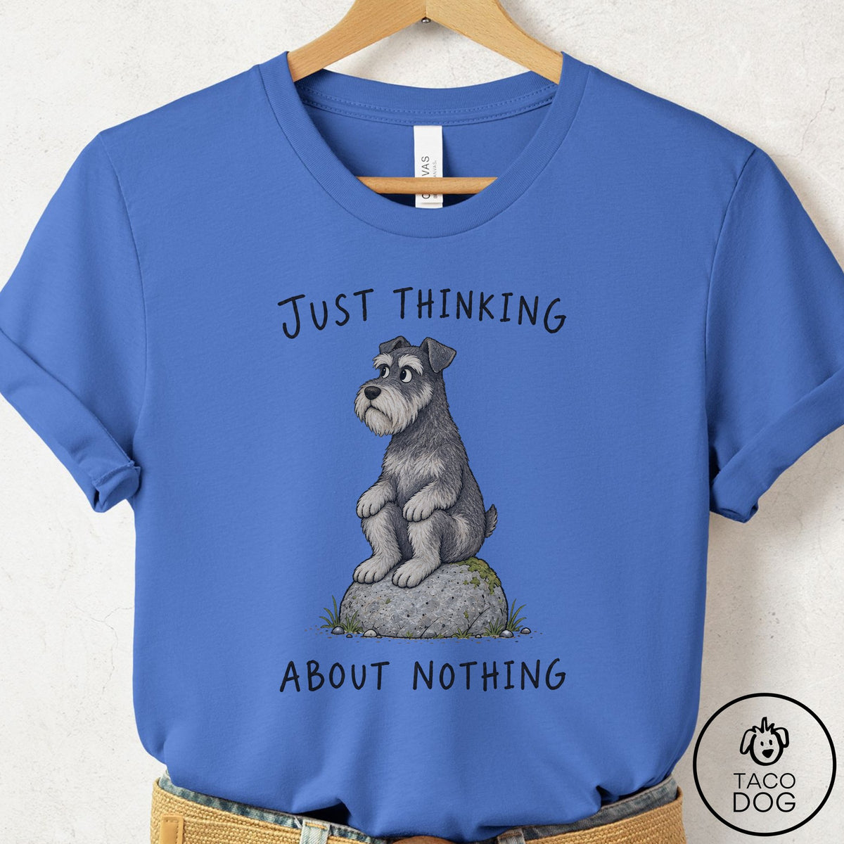 Schnauzer Thinking Nothing Rock T-Shirt Columbia Blue Taco-Dog