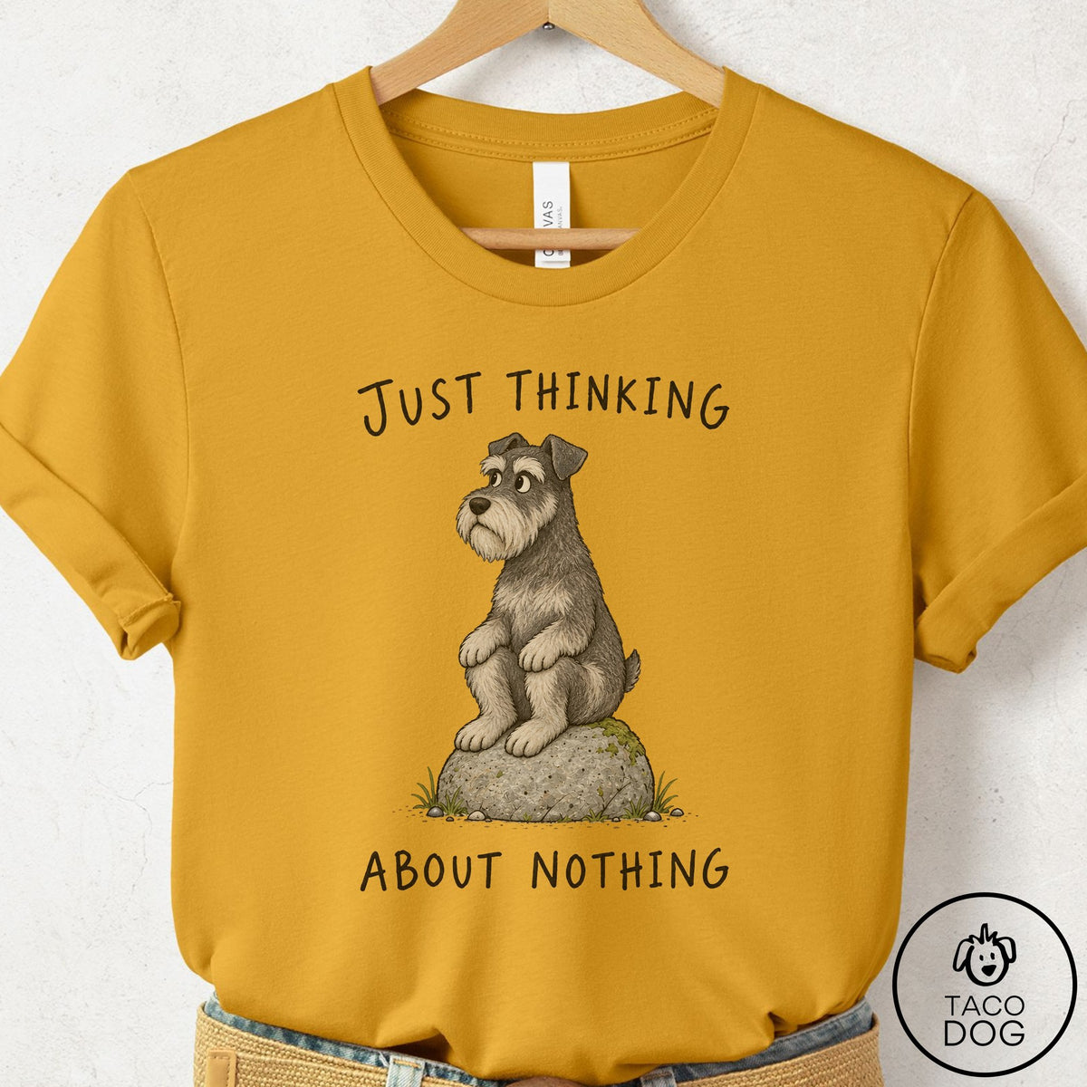 Schnauzer Thinking Nothing Rock T-Shirt Mustard Taco-Dog