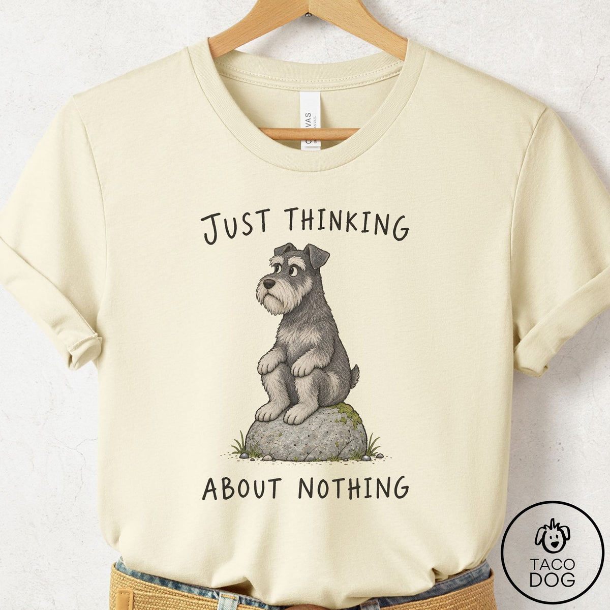 Schnauzer Thinking Nothing Rock T-Shirt Natural Taco-Dog
