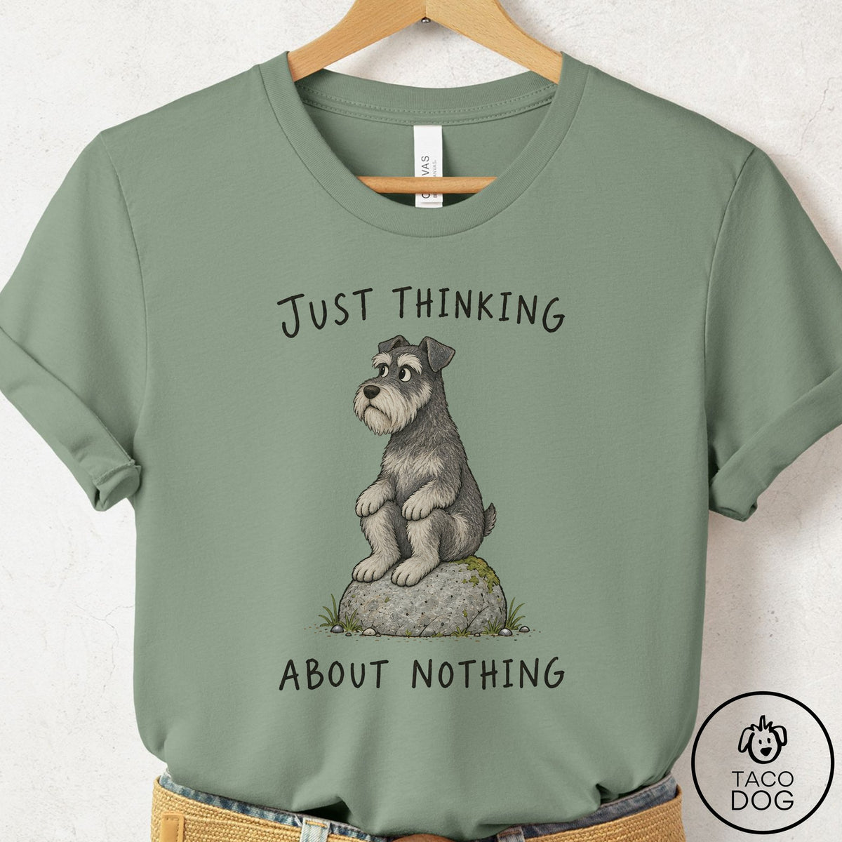 Schnauzer Thinking Nothing Rock T-Shirt Sage Taco-Dog