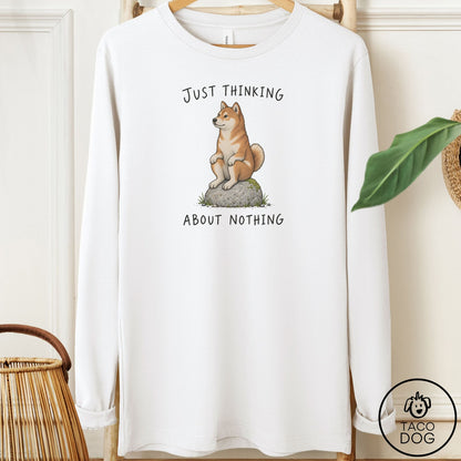 Shiba Inu Thinking Nothing Rock Long Sleeve Tee White Taco-Dog