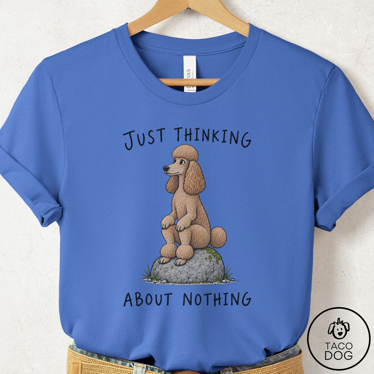 Poodle Thinking Nothing Rock T-Shirt Columbia Blue Taco-Dog