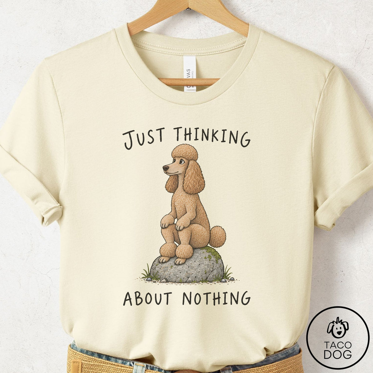 Poodle Thinking Nothing Rock T-Shirt Natural Taco-Dog
