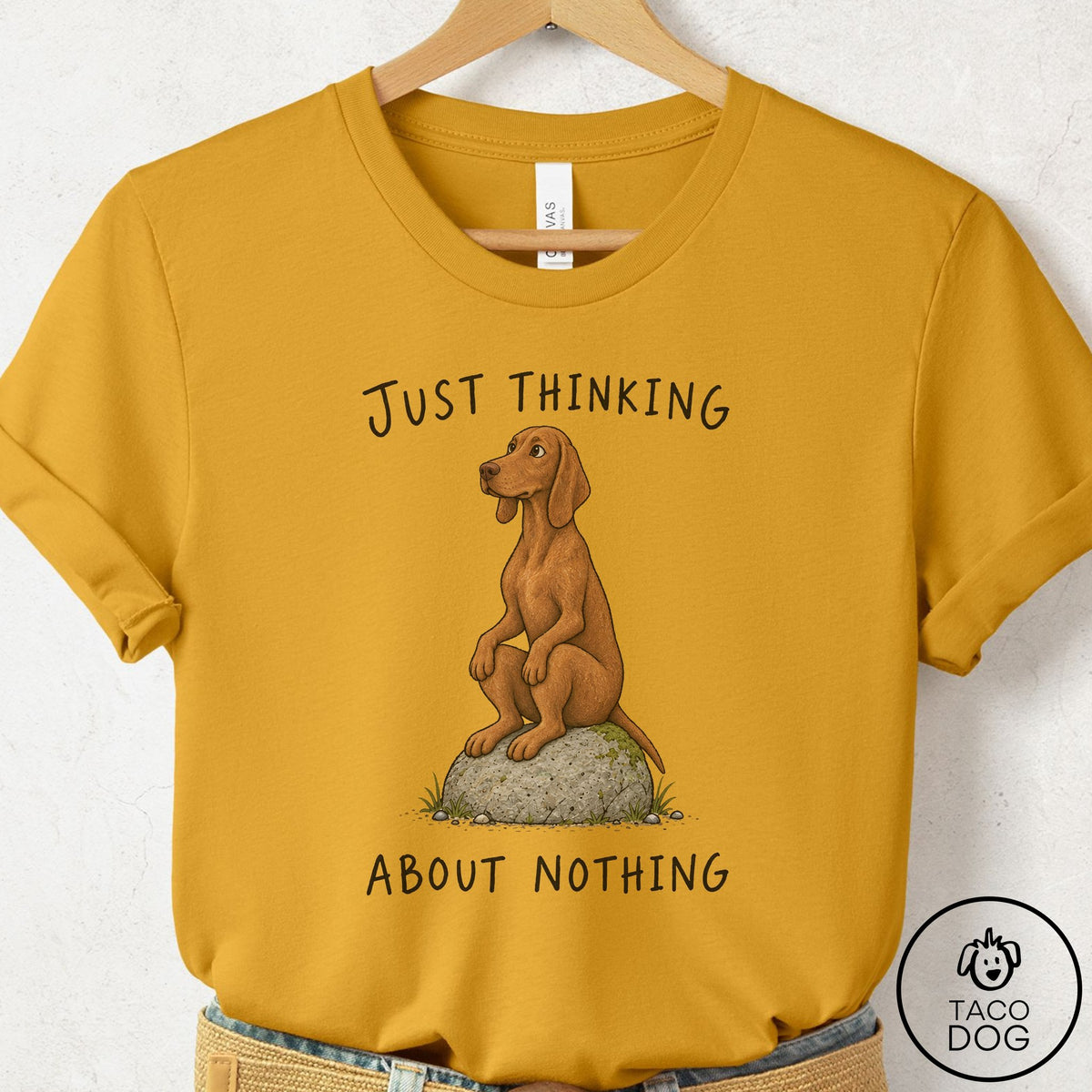 Vizsla Thinking Nothing Rock T-Shirt Mustard Taco-Dog