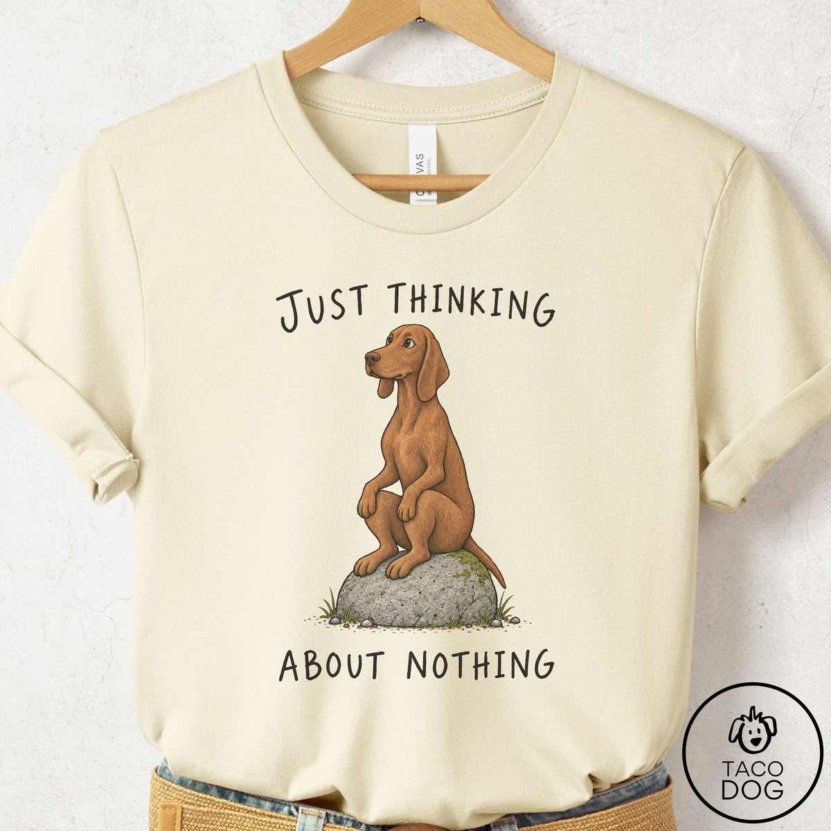 Vizsla Thinking Nothing Rock T-Shirt, design close-up