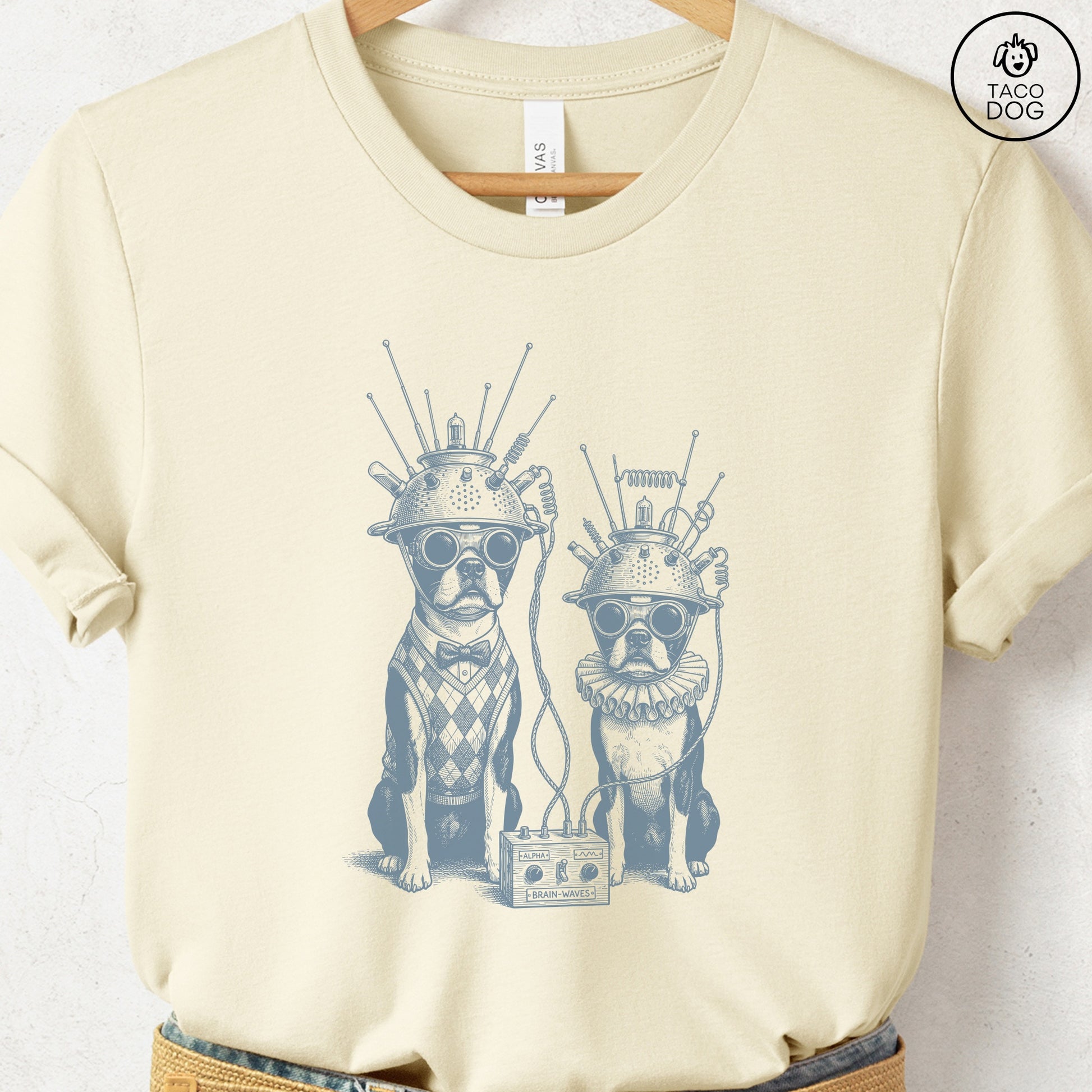 Boston Terrier Tin Hat T-Shirt Natural S Taco-Dog