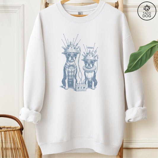 Boston Terrier Tin Hat Sweatshirt White M Taco-Dog