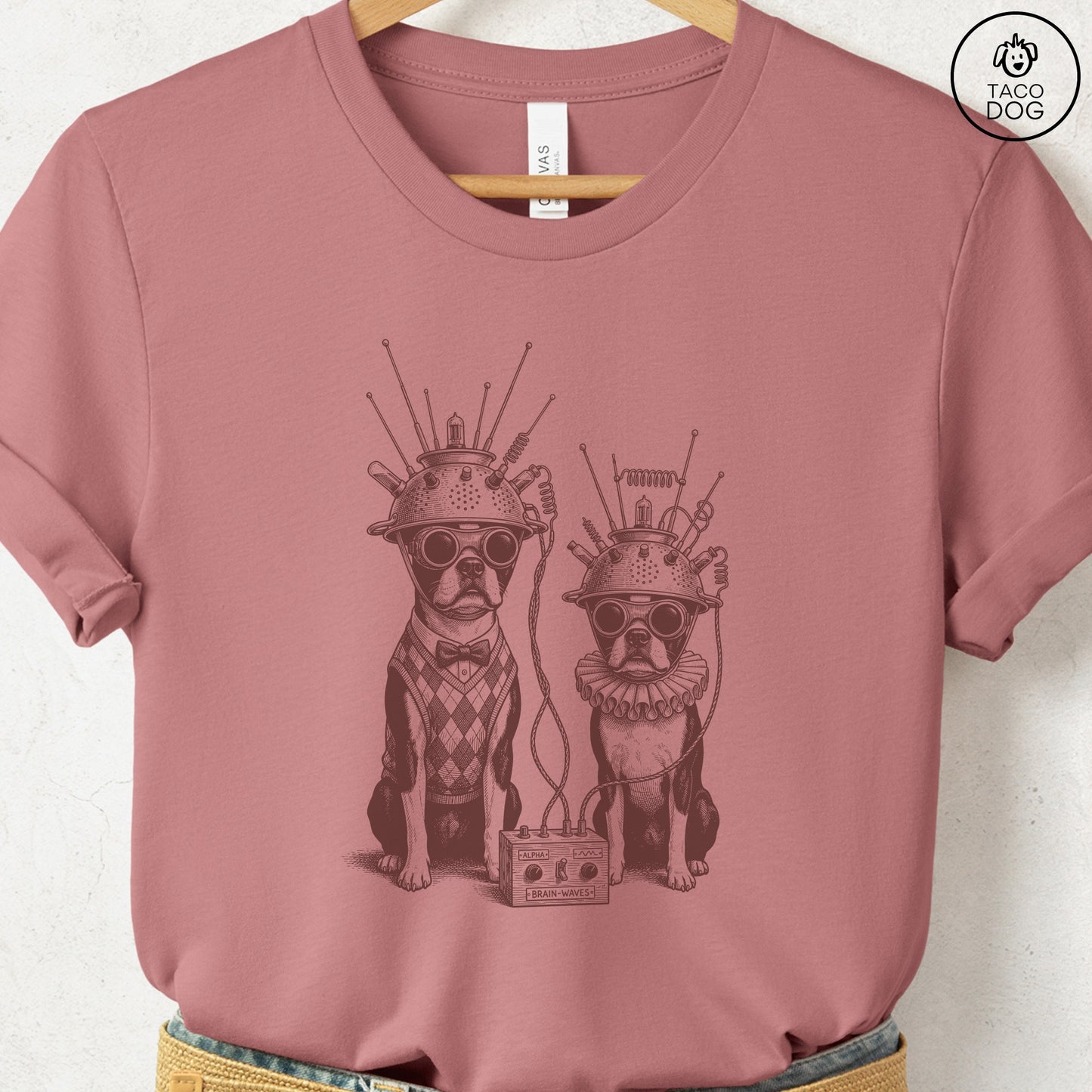 Boston Terrier Tin Hat T-Shirt Heather Mauve S Taco-Dog