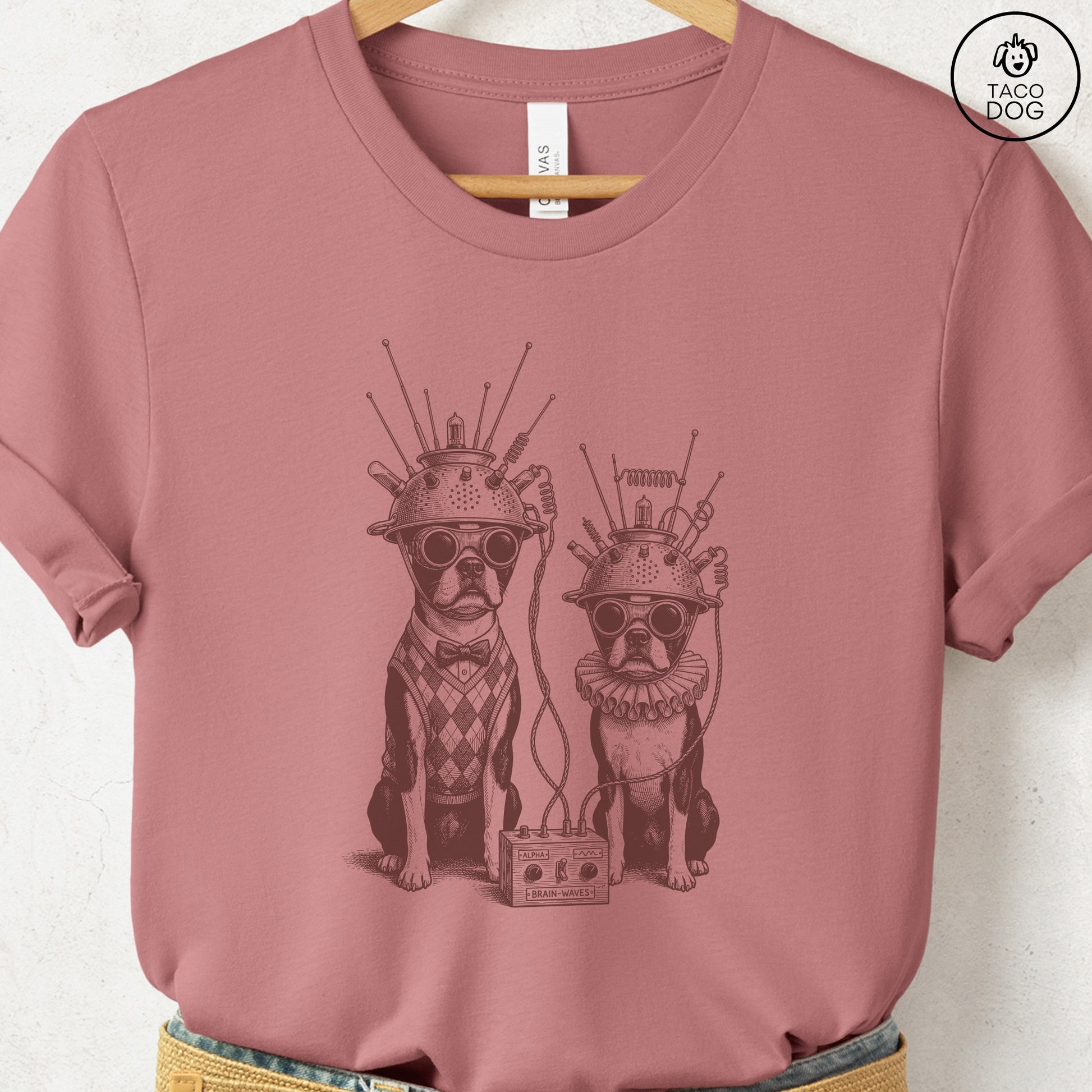 Boston Terrier Tin Hat T-Shirt Heather Mauve S Taco-Dog