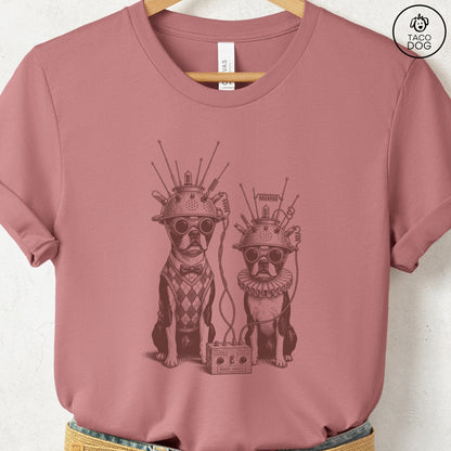 Boston Terrier Tin Hat T-Shirt Heather Mauve S Taco-Dog