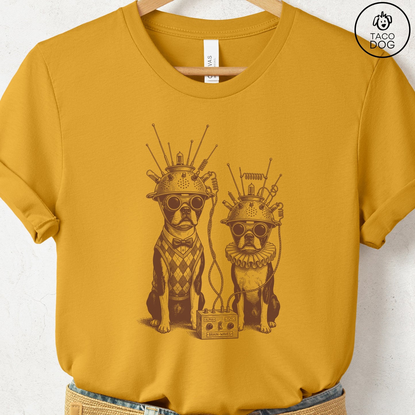 Boston Terrier Tin Hat T-Shirt Mustard S Taco-Dog