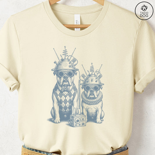 English Bulldog Tin Hat T-Shirt Natural S Taco-Dog