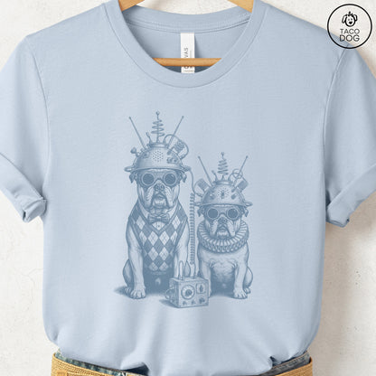 English Bulldog Tin Hat T-Shirt Light Blue S Taco-Dog