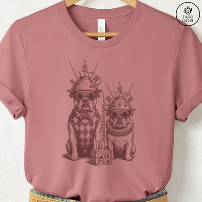 English Bulldog Tin Hat T-Shirt Heather Mauve S Taco-Dog