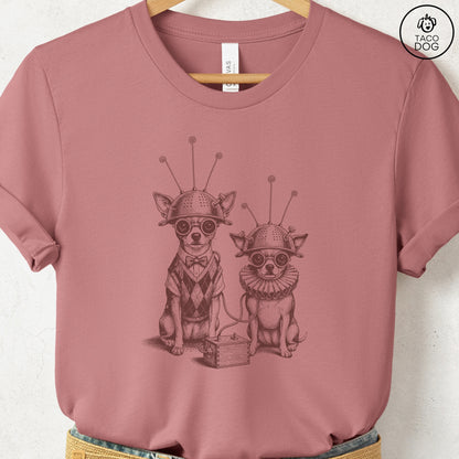 Chihuahua Tin Hat T-Shirt Heather Mauve S Taco-Dog