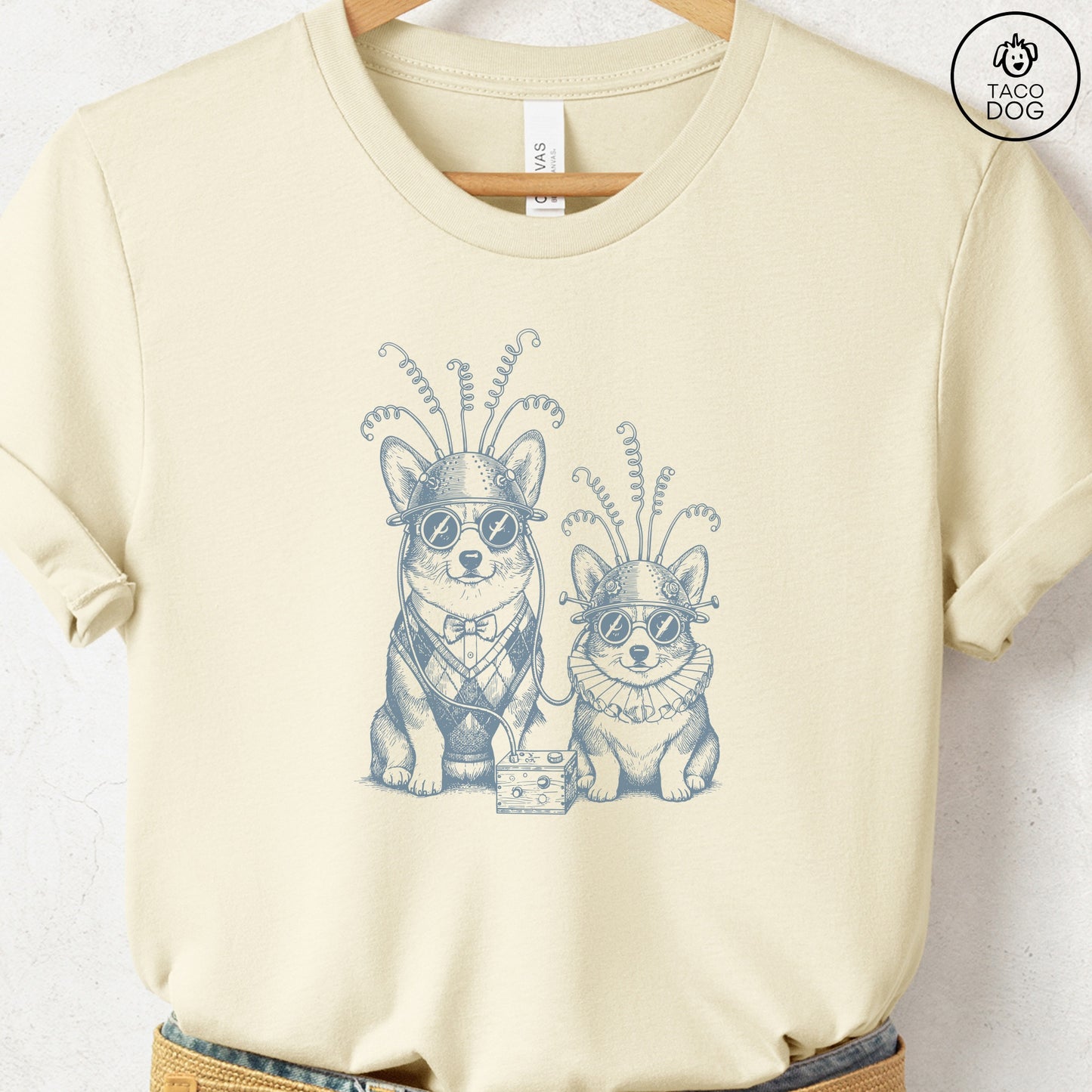 Corgi Tin Hat T-Shirt Natural S Taco-Dog